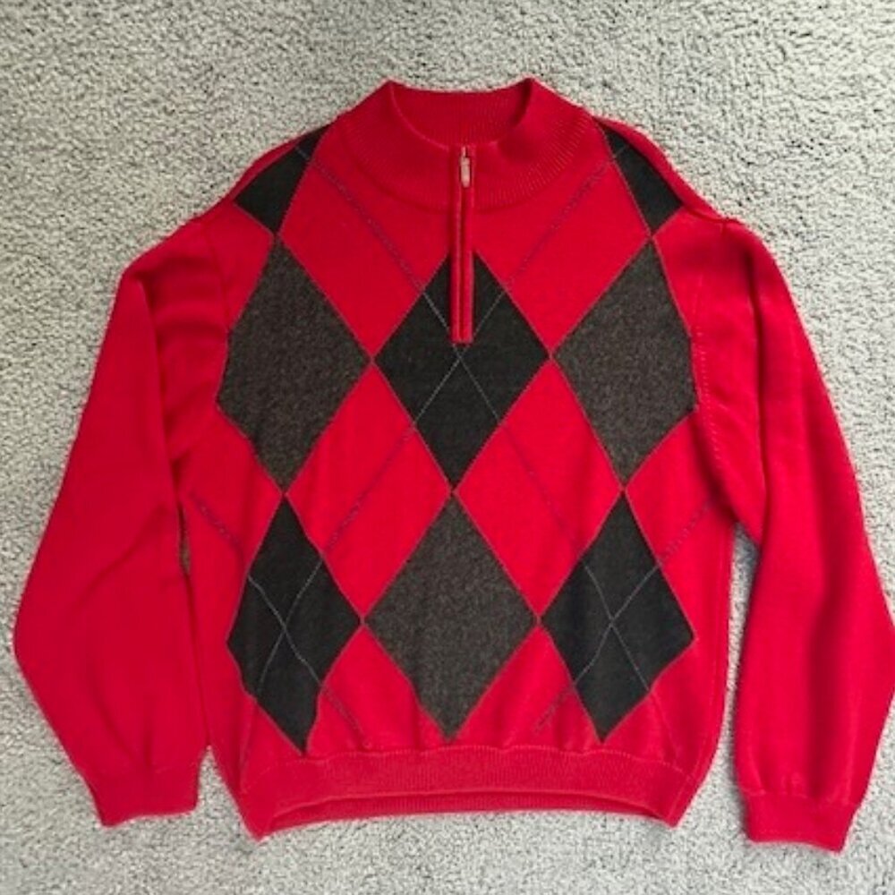 Alex Cannon - Vintage Argyle 1/4 Zip Merino Wool Blend Men's XXL Sweater - EUC